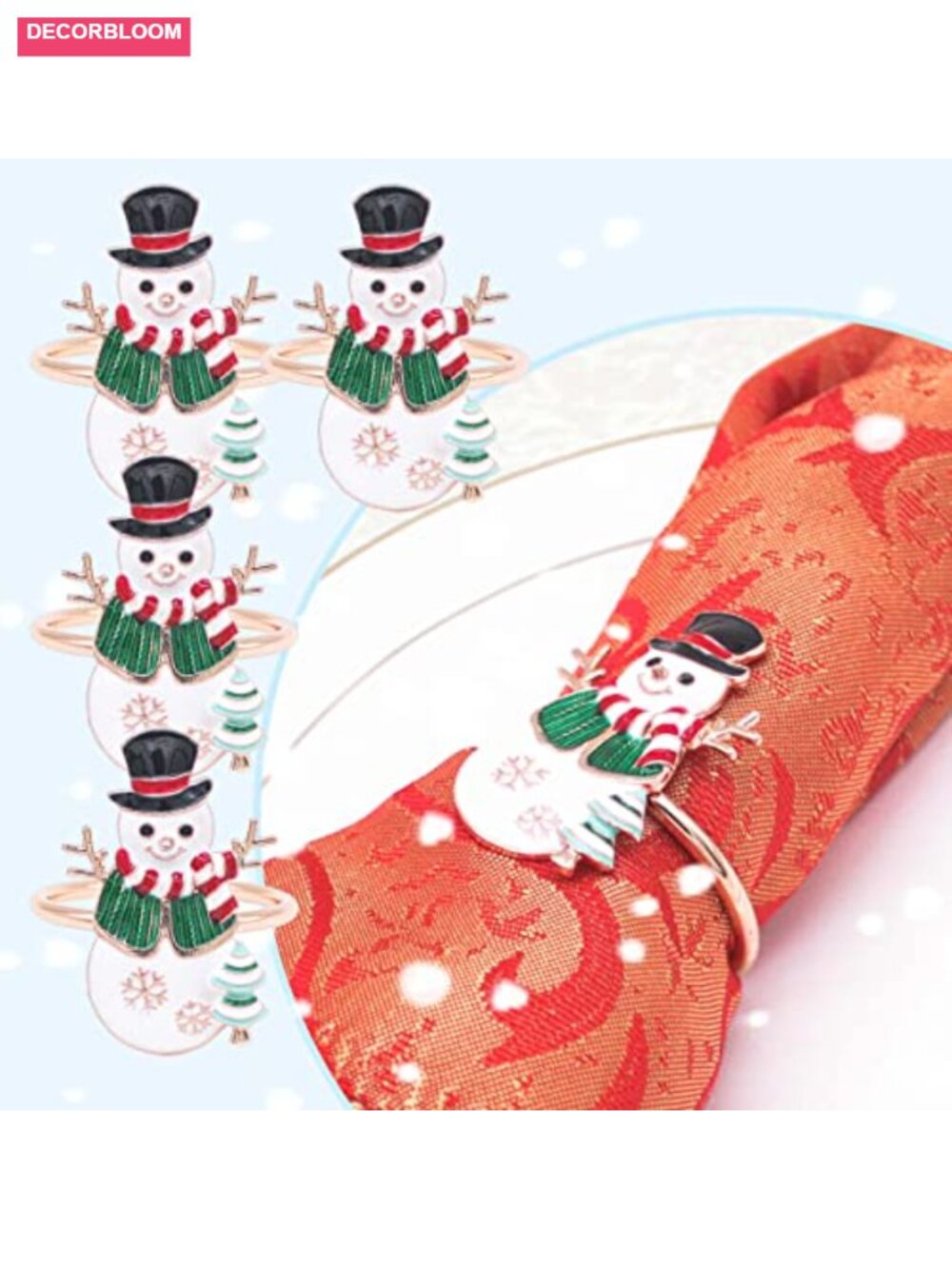 Christmas Snowman Napkin Rings Set of 4 Metal Serviette Holder Holiday Table